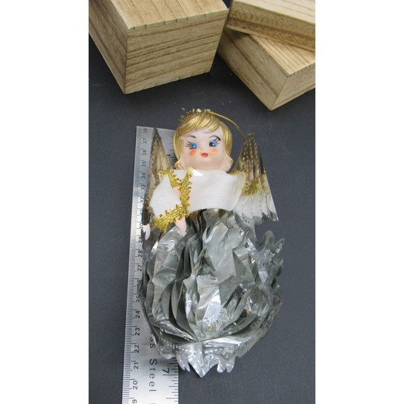 Vintage Angel Christmas Ornament Silver Foil Wings Hand Painted Made In Japan - Picture 6 of 6